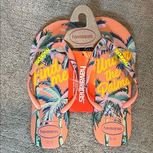 Havaianas Palm Paradise Flip Flops - Orange and Green